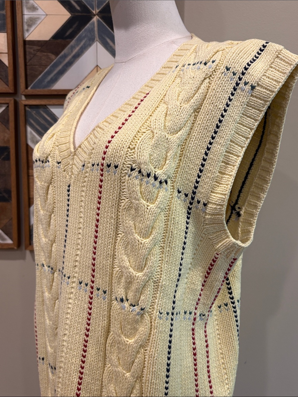 Vintage Ralph Lauren 90s Hand Knit Cotton Sleeveless V-Neck Sweater Vest Medium - Picture 5 of 10